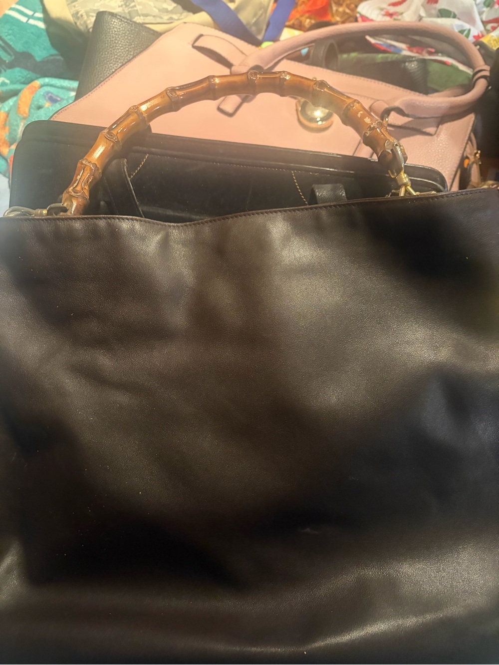 Vintage brown quiet luxury Leather Tote with Bamboo Handle - Picture 2 of 8